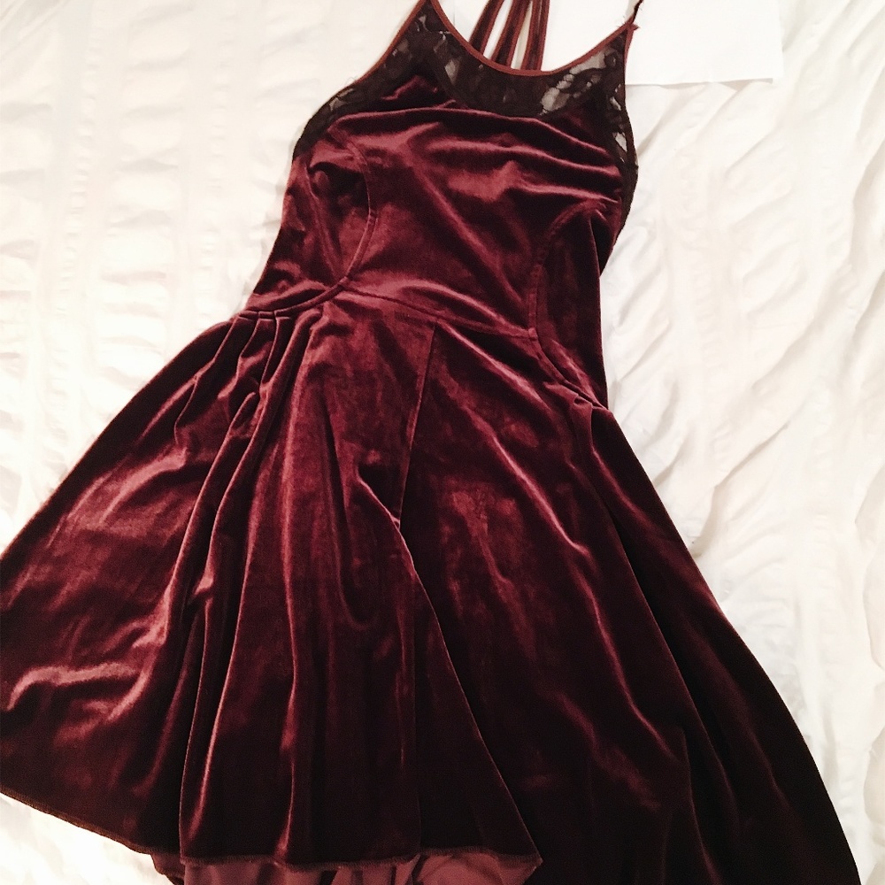 Free People Burgundy Velvet Dress (Size XS)